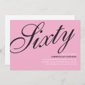 黒とピンクの60歳の誕生日パーティー招待状 招待状 (正面/裏面)