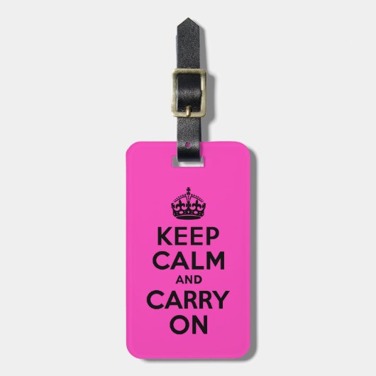 黒とピンクのKeep Calm and Carry Onラゲッジタグ ラゲッジタグ (正面縦)