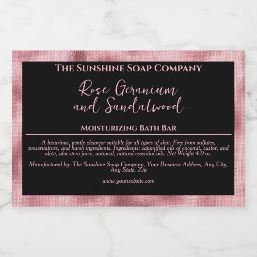黒とピンクフェイクの箔の防水ソープボックスラベル フードラベル (シングルラベル)