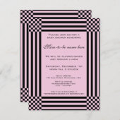 黒とピンク市松模様にのストライプ 招待状 (正面/裏面)