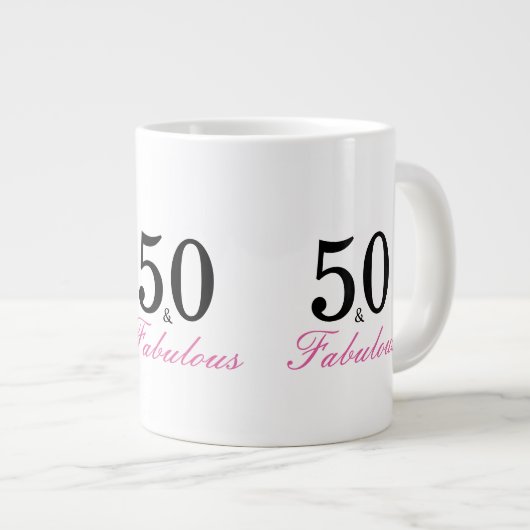 黒とピンク50と素晴らしい50誕生日 ジャンボコーヒーマグカップ (正面右)