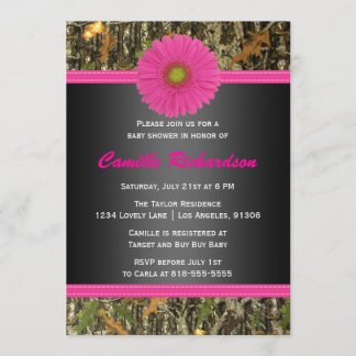 黒とピンク、迷彩柄、ガールベビーシャワー招待状 招待状