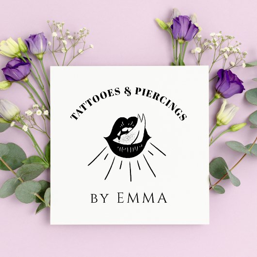 黒とファンキー白の炎の唇タトゥーアーティスト スクエア名刺