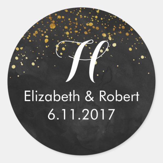 黒とフェイク金ゴールドグリッター ラウンドシール (正面)