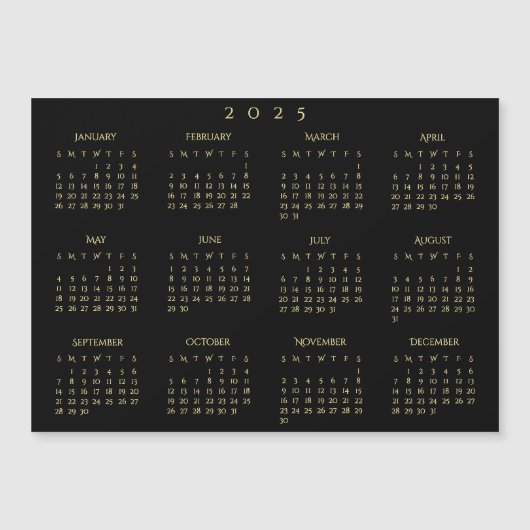 黒とフェイク金ゴールド2025磁気カレンダーカード (正面)