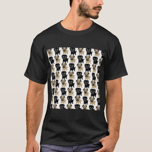 黒とフォーンのパグ Tシャツ (正面)