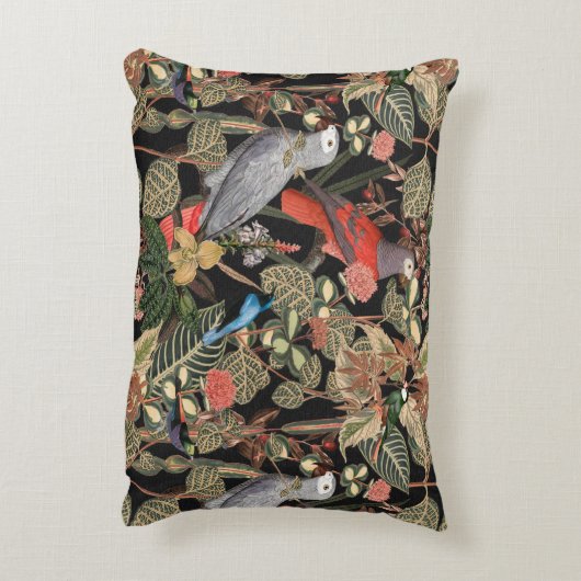 黒とフローラバードアート アクセントクッション (裏面(縦))