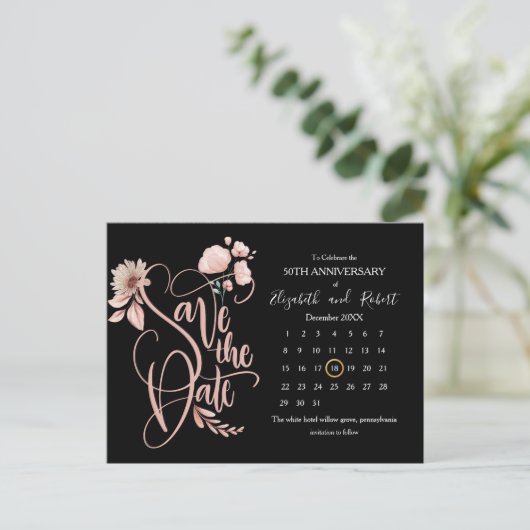 黒とフローラ50周年の日付を保存 案内ポストカード (スタンド正面)