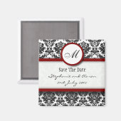 黒とブルゴーニュのダマスクモノグラム日付を保存 マグネット (正面/裏面)