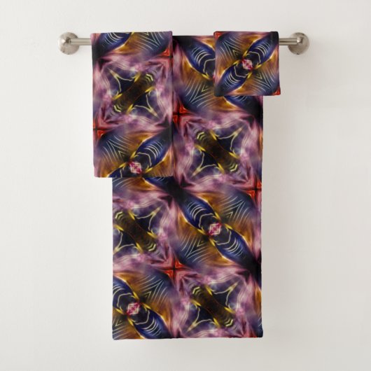 黒とブルゴーニュの絹のような繰り返しが膨らんだ バスタオルセット (インサイチュ)