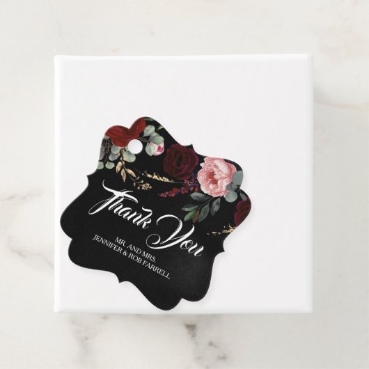 黒とブルゴーニュ赤モダンフローラ結婚ズ フェイバータグ (インサイチュ)