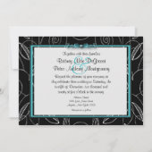 黒とプールブルーのラブバードの結婚式招待状 招待状 (裏面)