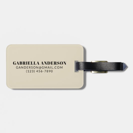 黒とベージュのはっきりしたタイポグラフィパーソナライズされた名 ラゲッジタグ (裏面横)
