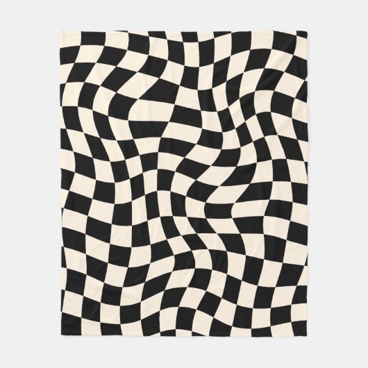黒とベージュのサイケデリックGroovyグリッド フリースブランケット (正面)