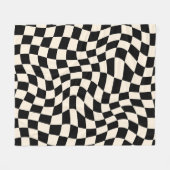 黒とベージュのサイケデリックGroovyグリッド フリースブランケット (正面(横))