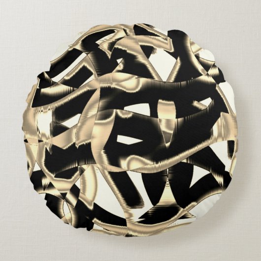 黒とベージュのスクラップまたはテープを破壊澄んした ラウンドクッション (正面)