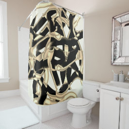 黒とベージュのスクラップ、テープを破壊澄んした シャワーカーテン