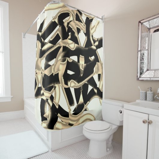 黒とベージュのスクラップ、テープを破壊澄んした シャワーカーテン (インサイチュ)