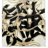 黒とベージュのスクラップ、テープを破壊澄んした シャワーカーテン (正面)