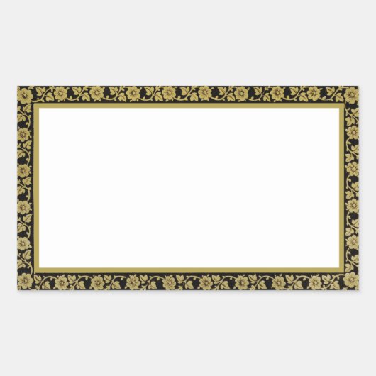 黒とベージュのフローラフレームヴィンテージスタイル 長方形シール (正面)