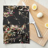 黒とベージュの中立の冬素朴の枝 キッチンタオル (四つ折り)