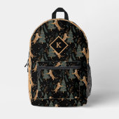 黒とベージュの可愛いトラとクリスマスツリー プリントバックパック (正面)