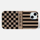 黒とベージュの市松模様ストライプのオーダーメイドケース Case-Mate iPhoneケース (裏面 (横))