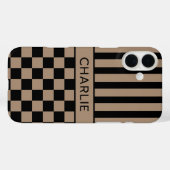 黒とベージュの市松模様ストライプ オーダーメイド Case-Mate iPhoneケース (裏面 (横))