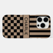 黒とベージュの市松模様ストライプ オーダーメイド Case-Mate iPhoneケース (裏面 (横))