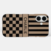黒とベージュの市松模様ストライプ オーダーメイド Case-Mate iPhoneケース (裏面 (横))