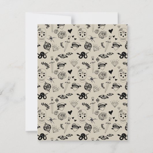 黒とベージュの手描きタトゥーパターン サンキューカード (裏面)