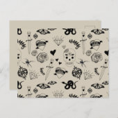 黒とベージュの手描きタトゥーパターン シーズンポストカード (正面/裏面)