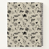 黒とベージュの手描きタトゥーパターン ノートブック (裏面)