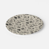 黒とベージュの手描きタトゥーパターン ペーパープレート (アングル)