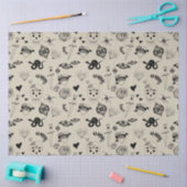 黒とベージュの手描きタトゥーパターン 薄葉紙 (クラフト)