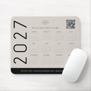 黒とベージュの2027年カレンダー ビジネス ロゴ 企業 マウスパッド
