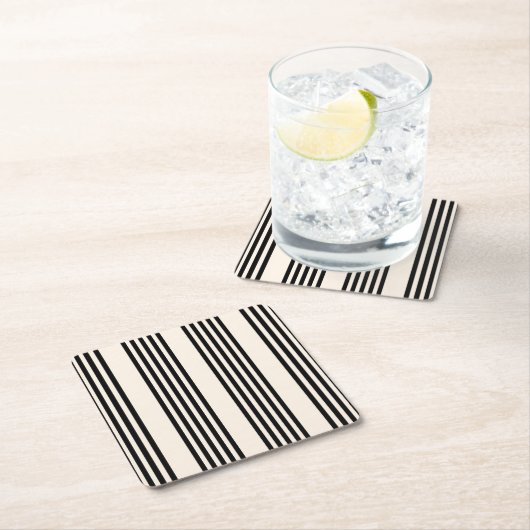 黒とベージュの5つのストライプパターン スクエアペーパーコースター (インサイチュ)