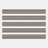 黒とベージュの5つのストライプパターン ラッピングペーパーシート (正面)