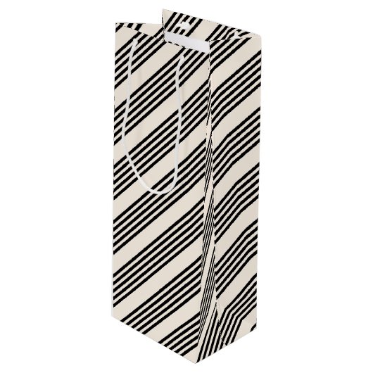 黒とベージュの5つのストライプパターン ワインギフトバッグ (正面アングル)