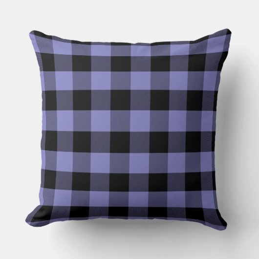 黒とペリウィンクル水牛の格子柄の投げP クッション (正面)