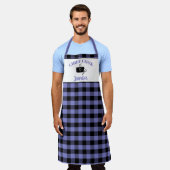 黒とペリウィンクル調理師バッファロープレイドパターン エプロン (着用した状態)