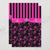 黒とホットピンクと宝石ストライプの付きの招待状 招待状 (正面/裏面)