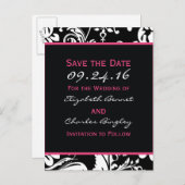 黒とホットピンクコンテンポラリー幅の日付を保存 案内ポストカード (正面/裏面)