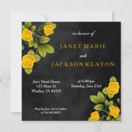 黒とマリゴールドの黄色いバラ結婚の花 招待状
