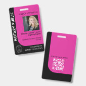 黒とミニマルピンクの公証人ロゴ写真QRバッジ バッジ (表裏)