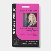 黒とミニマルピンクの公証人ロゴ写真QRバッジ バッジ (表面)