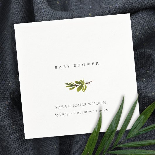 黒とミニマル白の松の枝ベビーシャワー スタンダードカクテルナプキン