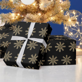 黒とミニマル金ゴールドの雪片クリスマス ラッピングペーパー