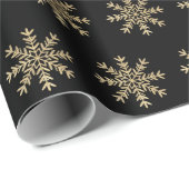 黒とミニマル金ゴールドの雪片クリスマス ラッピングペーパー (ロールコーナー)