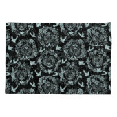 黒とミントグリーンのフローラと鳥 枕カバー (裏面-左)